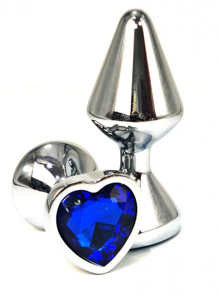 Серебристая анальная пробка с синим кристаллом-сердцем - 8 см. Серебристая анальная пробка с синим кристаллом-сердцем - 8 см.
