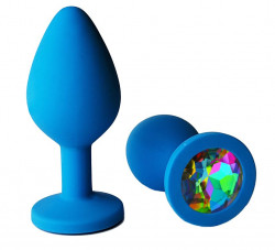 Голубая анальная пробка с радужным кристаллом - 8 см. Голубая анальная пробка с радужным кристаллом - 8 см.