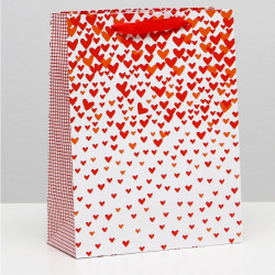 Ламинированный пакет с сердечками - 26 x 32 x 12 см. Ламинированный пакет с сердечками - 26 x 32 x 12 см.