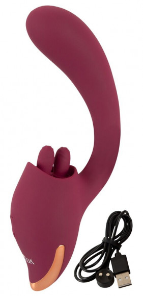 Малиновый вибратор с подвижными язычками 2 Function Vibrator - 20,6 см.