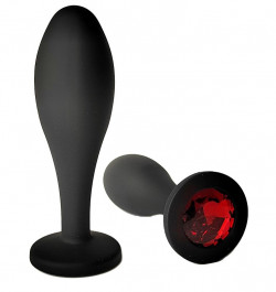 Черная анальная пробка с красным кристаллом - 7,7 см. Черная анальная пробка с красным кристаллом - 7,7 см.