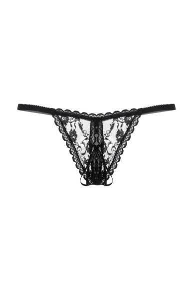 Черные ажурные трусики с вырезом и завязочкой Черные ажурные трусики с вырезом и завязочкой