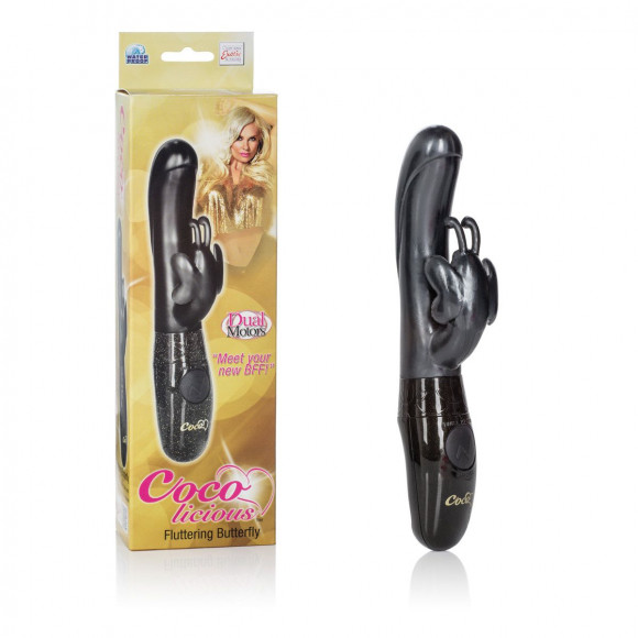 Черный вибромассажер Coco Fluttering Butterfly Vibes - 21 см.