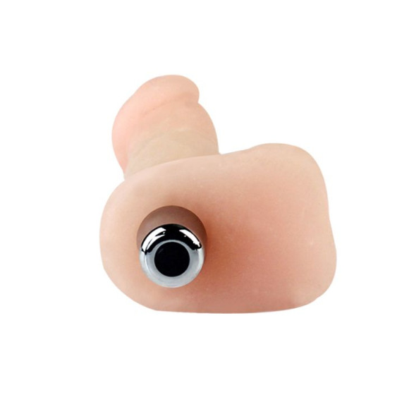 Телесный мини-вибромассажер с мошонкой - 12,5 см.