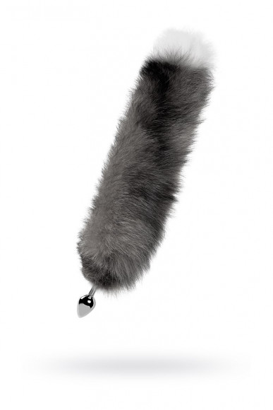 Серебристая металлическая анальная втулка с серым лисьим хвостом Серебристая металлическая анальная втулка с серым лисьим хвостом