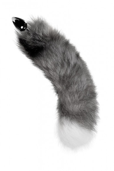 Серебристая металлическая анальная втулка с серым лисьим хвостом Серебристая металлическая анальная втулка с серым лисьим хвостом