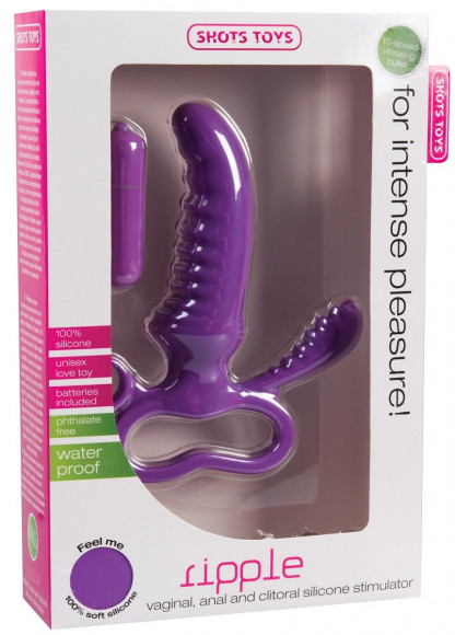 Фиолетовый стимулятор Ripple с клиторальной вибропулей - 15 см.