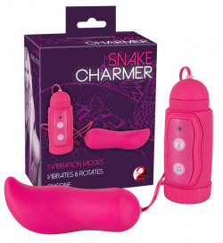 Розовое удлиненное виброяичко с ротацией Snake Charmer