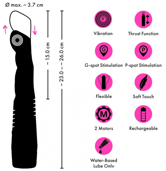 Черный вибратор с поступательными движениями G and P-Spot Thrusting Vibrator - 23 см. Черный вибратор с поступательными движениями G and P-Spot Thrusting Vibrator - 23 см.