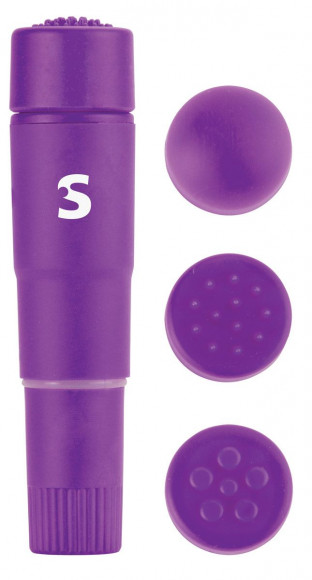 Фиолетовый мини-вибратор с насадками Fourplay Фиолетовый мини-вибратор с насадками Fourplay