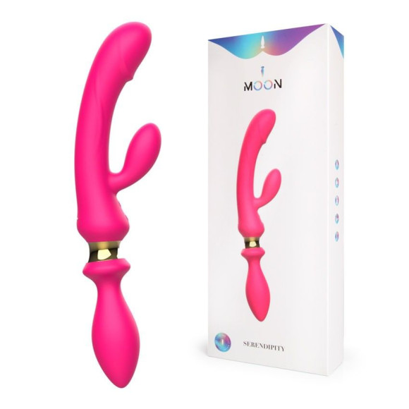 Розовый двусторонний вибромассажёр с клиторальным отростком - 30 см. Розовый двусторонний вибромассажёр с клиторальным отростком - 30 см.