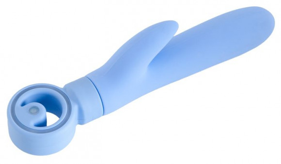 Голубой вибратор с клиторальным стимулятором - 23 см. Голубой вибратор с клиторальным стимулятором - 23 см.