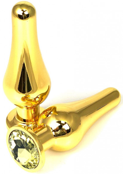 Золотистая удлиненная анальная пробка с желтым кристаллом - 8 см. Золотистая удлиненная анальная пробка с желтым кристаллом - 8 см.