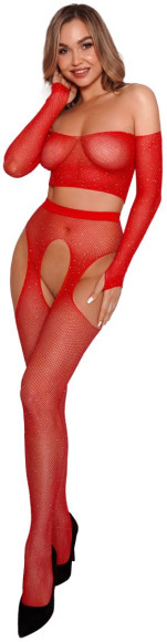 Эффектный сетчатый комплект: топ с рукавами и чулки на поясе Эффектный сетчатый комплект: топ с рукавами и чулки на поясе