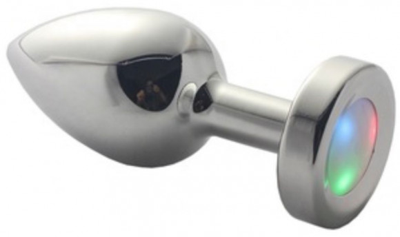 Серебристая гладкая анальная пробка со светодиодным кристаллом - 8,8 см. Серебристая гладкая анальная пробка со светодиодным кристаллом - 8,8 см.