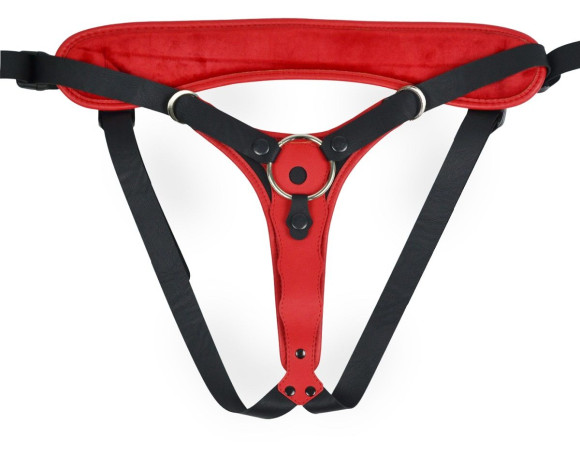 Красно-черный женский пояс с 2 способами крепления насадок Красно-черный женский пояс с 2 способами крепления насадок