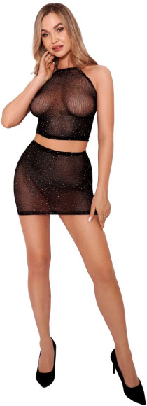 Сетчатый комплект из топа и юбки со стразами Сетчатый комплект из топа и юбки со стразами