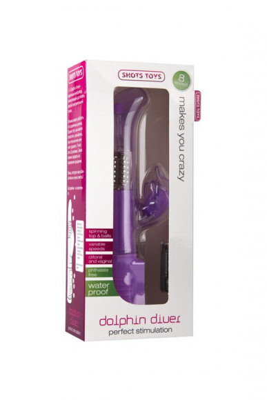 Фиолетовый вибратор Dolphin Diver с клиторальным отростком - 22 см. Фиолетовый вибратор Dolphin Diver с клиторальным отростком - 22 см.