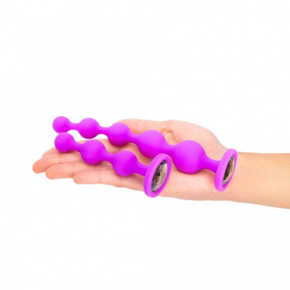 Набор из 2 лиловых анальных цепочек с кристаллами в основании Набор из 2 лиловых анальных цепочек с кристаллами в основании