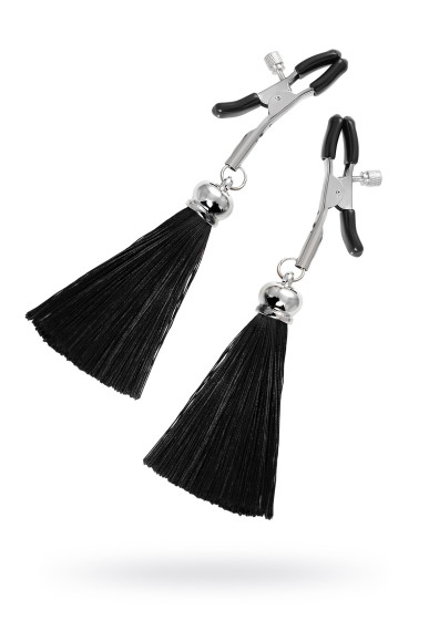 Зажимы на соски «Прищепки» с черными кисточками из шелка Зажимы на соски «Прищепки» с черными кисточками из шелка