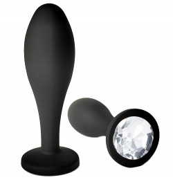 Черная анальная пробка с прозрачным кристаллом - 7,7 см. Черная анальная пробка с прозрачным кристаллом - 7,7 см.