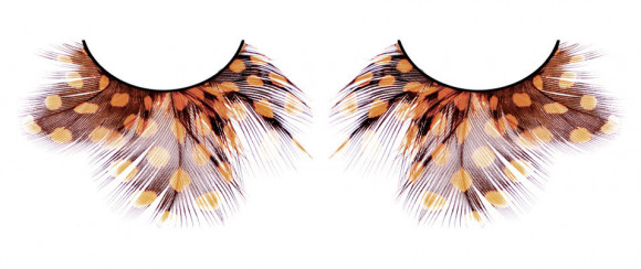 Жёлто-коричневые пушистые ресницы-перья