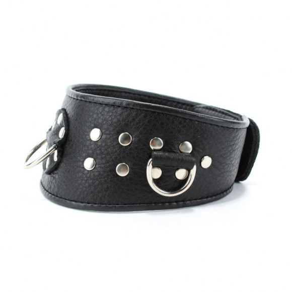 Черный кожаный ошейник с расширением впереди Черный кожаный ошейник с расширением впереди