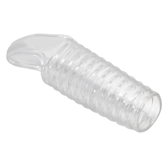 Прозрачная насадка на пенис с ребрышками и подхватом мошонки Прозрачная насадка на пенис с ребрышками и подхватом мошонки