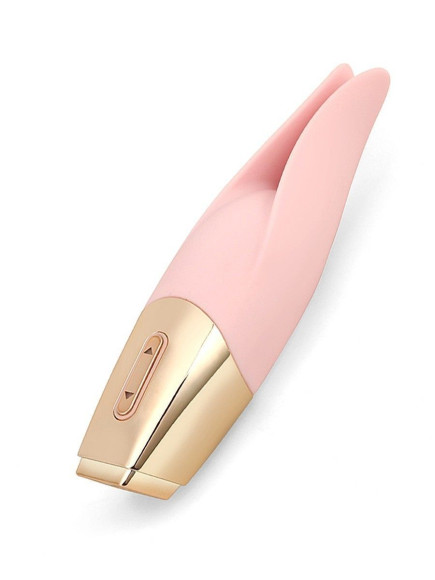 Нежно-розовый мини-вибратор с раздвоенным кончиком - 12,3 см.