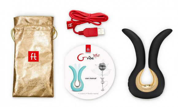 Чёрный сплит-вибратор Gvibe Mini Gold с покрытием золотом Чёрный сплит-вибратор Gvibe Mini Gold с покрытием золотом