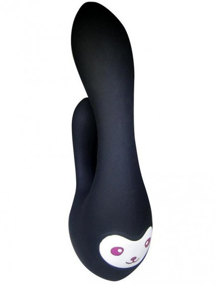 Чёрный вибратор Shimoji Panda Bear с клиторальным отростком - 14 см. Чёрный вибратор Shimoji Panda Bear с клиторальным отростком - 14 см.