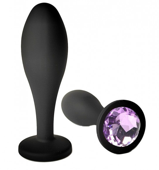 Черная анальная пробка с сиреневым кристаллом - 7,7 см. Черная анальная пробка с сиреневым кристаллом - 7,7 см.