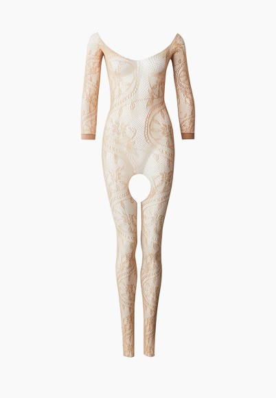 Бежевый комбинезон с замысловатым узором и короткими рукавами Бежевый комбинезон с замысловатым узором и короткими рукавами