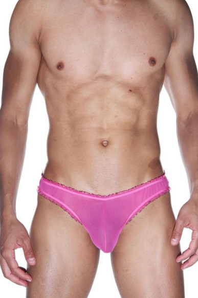 Мужские ярко-розовые трусы-бразилиана с рюшевой отделкой Мужские ярко-розовые трусы-бразилиана с рюшевой отделкой