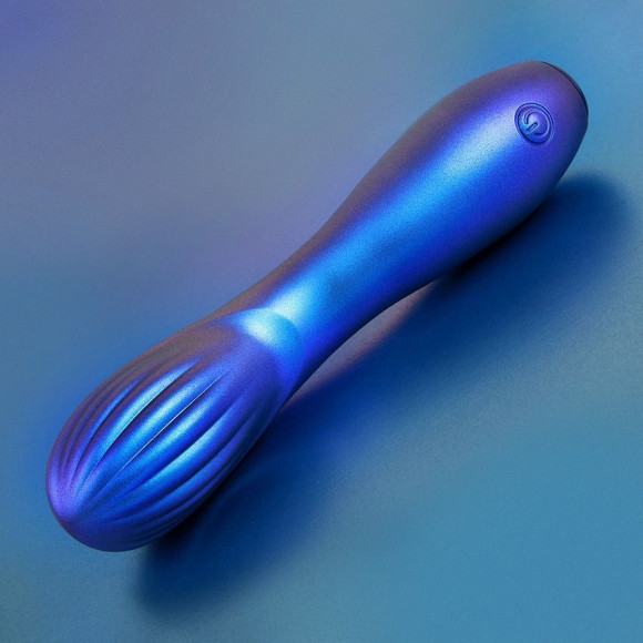 Синий вибромассажер с загнутой головкой - 15 см. Синий вибромассажер с загнутой головкой - 15 см.