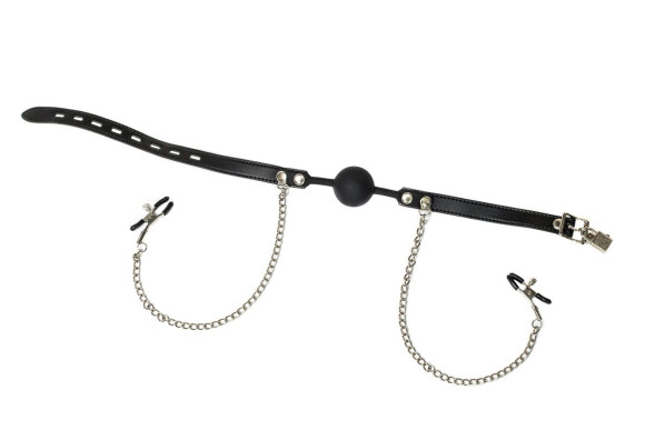 Силиконовый кляп-шар Hentai с зажимами на соски Силиконовый кляп-шар Hentai с зажимами на соски