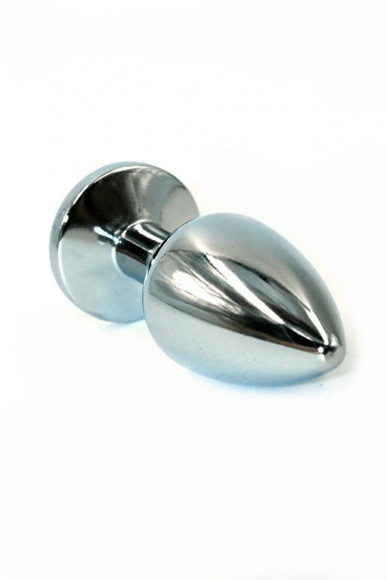 Серебристая малая анальная пробка с сиреневым кристаллом - 7 см.