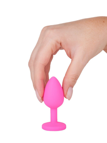 Розовая силиконовая анальная втулка с красным кристаллом - 7,3 см. Розовая силиконовая анальная втулка с красным кристаллом - 7,3 см.