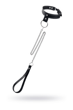 Черный узкий однослойный ошейник с серебристым поводком-цепочкой Черный узкий однослойный ошейник с серебристым поводком-цепочкой