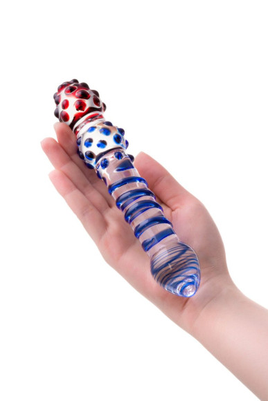 Двусторонний стеклянный фаллос со спиралью и шишечками - 20,5 см. Двусторонний стеклянный фаллос со спиралью и шишечками - 20,5 см.