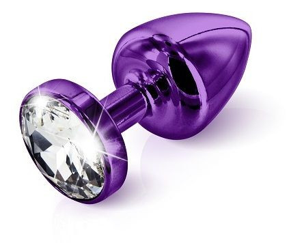 Фиолетовый анальный плаг Anni Magnet T1 Purple Cristal/blue с 2 заменяемыми кристаллами - 6 см.