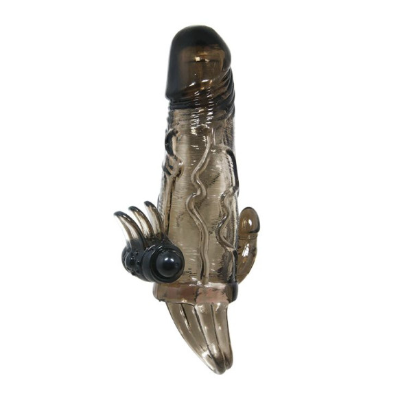 Дымчатая удлиняющая насадка с вибрацией и отростком для преданусного массажа Дымчатая удлиняющая насадка с вибрацией и отростком для преданусного массажа