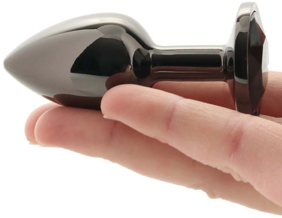 Черная алюминиевая анальная пробка с кристаллом - 6 см. Черная алюминиевая анальная пробка с кристаллом - 6 см.