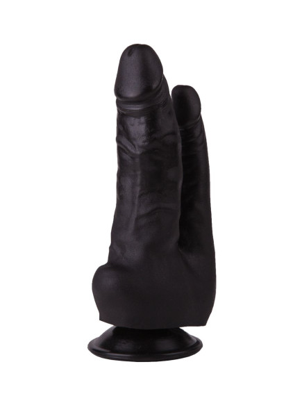 Двойной фаллоимитатор чёрного цвета на присоске - 17 см. Двойной фаллоимитатор чёрного цвета на присоске - 17 см.