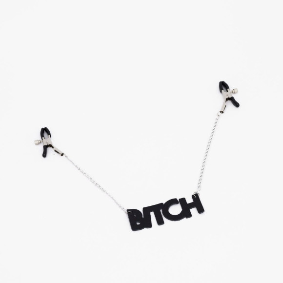 Зажимы на соски с кожаной подвеской Bitch Зажимы на соски с кожаной подвеской Bitch