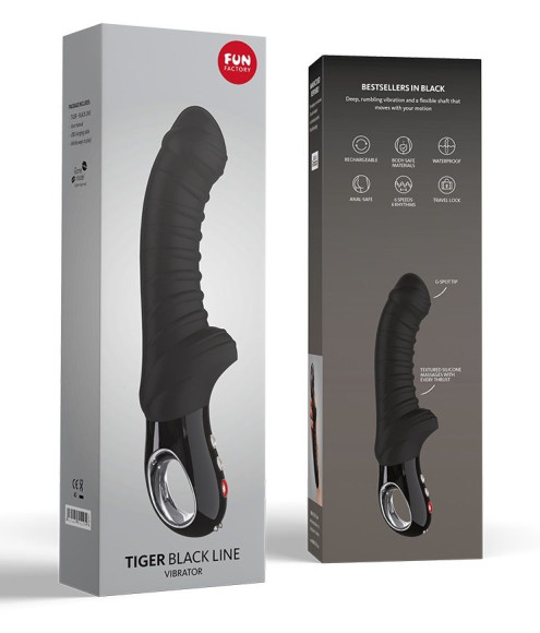 Черный вибратор с рёбрышками Tiger Black Line - 22,3 см. Черный вибратор с рёбрышками Tiger Black Line - 22,3 см.