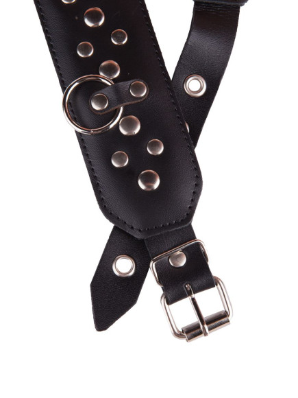 Чёрный кожаный ошейник с карабином и поводком Чёрный кожаный ошейник с карабином и поводком