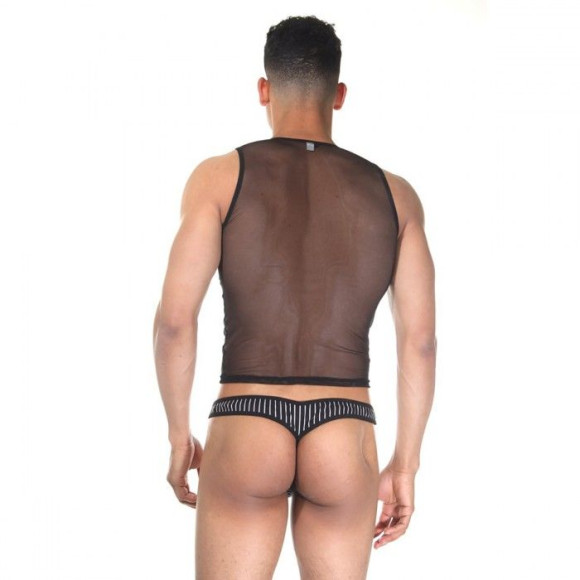 Мужской комплект: короткая майка и трусы-тонги в полоску Мужской комплект: короткая майка и трусы-тонги в полоску