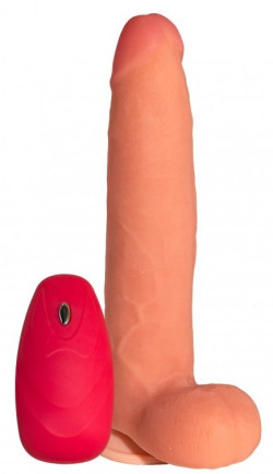 Телесный реалистичный вибратор №74 с проводным пультом - 22,5 см. Телесный реалистичный вибратор №74 с проводным пультом - 22,5 см.