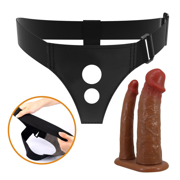 Темно-бежевый фаллопротез для двойного проникновения - 17,5 см.